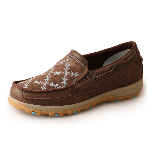 Twisted X Womens Barbed CellStretch Slip-On Shoes (TCWXC0012) Brown/Pale Blue 5.5