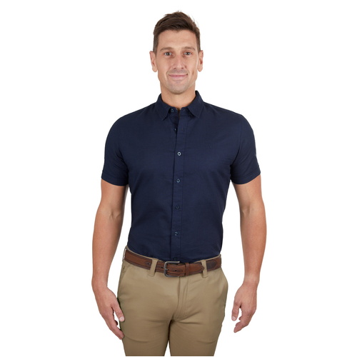 Thomas Cook Mens Linen Tailored S/S Shirt (T4S1121045) Navy M