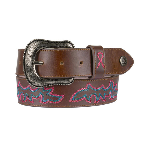 Twisted X Pink Ribbon Belt (TCW2900BLT) Chocolate Truffle/Pink/Blue 30"