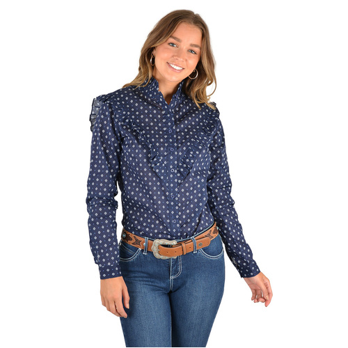 Wrangler Womens Esther Print Frill L/S Shirt (X2S2141868) Blue