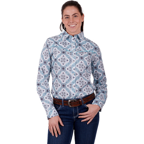 Wrangler Womens Neda L/S Shirt (X3S2137661) Aqua Multi 14 [SD]