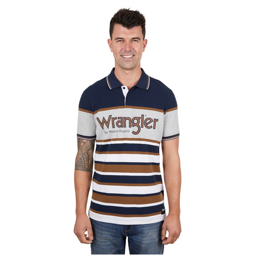 Wrangler Mens Nash S/S Polo (X4S1566180) Navy/Tan S