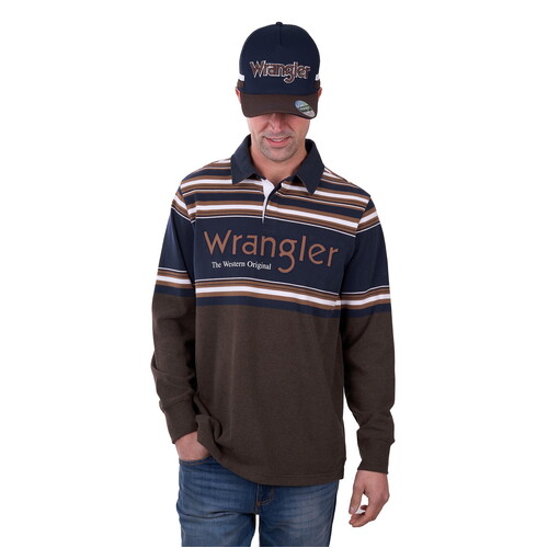 Wrangler Mens Nico Rugby (X5W1552240) Tan Marle/Navy XS