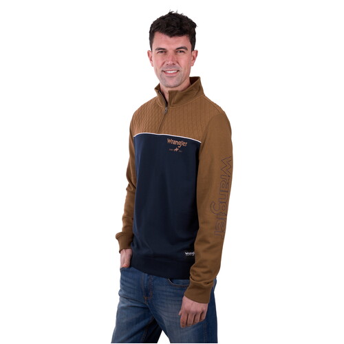 Wrangler Mens Tate 1/4 Zip Pullover Jumper (X5W1573250) Dark Tan/Navy XS