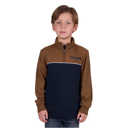 Wrangler Boys Tate 1/4 Zip Pullover Jumper (X5W3573250) Dark Tan/Navy 2