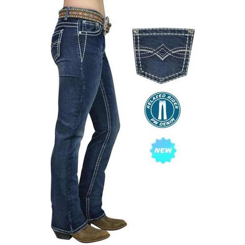 Pure Western Womens Dakota Relaxed Rider Jeans - 36 Leg (PCP2210129) Midnight 8x36L