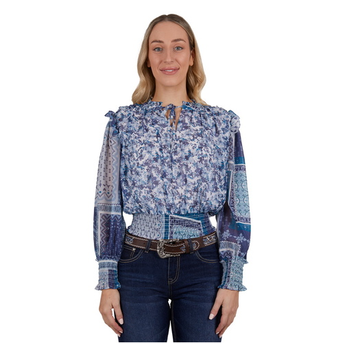 Pure Western Womens Vivian Blouse (P4W2543912) Navy 10 [SD]