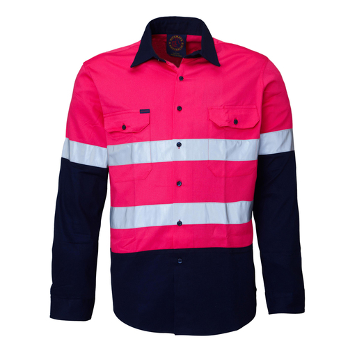 Ritemate Adults Hi Vis Open Front Shirt with Tape (RM1050R) Pink/Navy XS