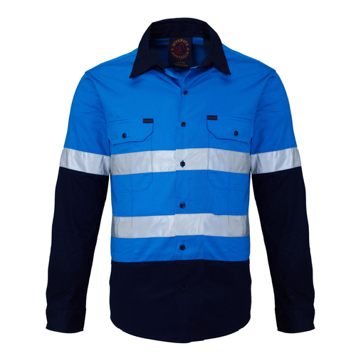 Ritemate Adults Hi Vis Open Front Shirt with Tape (RM1050R) Blue/Navy XS