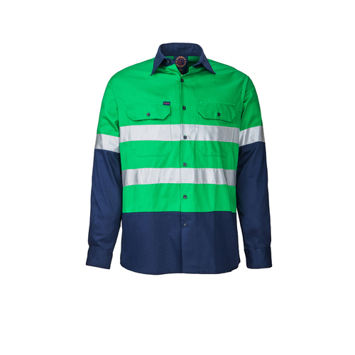 Ritemate Adults Hi Vis Open Front Shirt with Tape (RM1050R.EME) Emerald/Navy XS