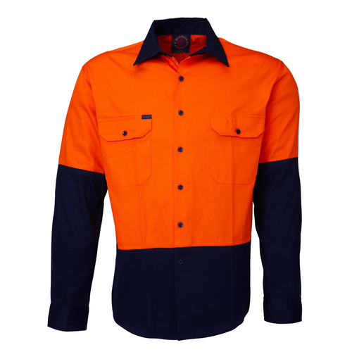 Ritemate Adults Hi Vis Open Front L/S Shirt (RM1050) Orange/Navy L