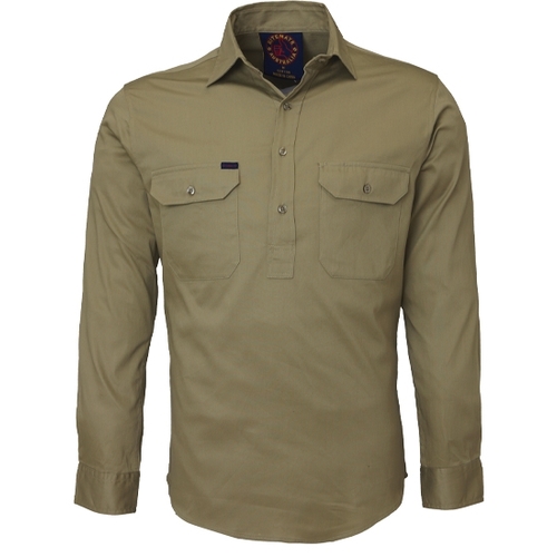 Ritemate Mens Closed Front Heavy Weight L/S Work Shirt (RM100CF) Khaki M