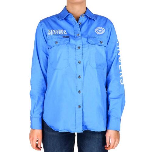 Ringers Western Womens Jillaroo Full Button Embroidered Work Shirt (218110002) Blue 12 [GD]