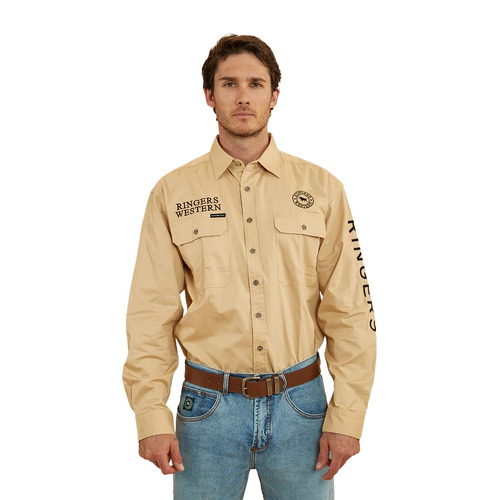 Ringers Western Mens Hawkeye Full Button Work Shirt (118110002) Dark Sand/Black L [GD]