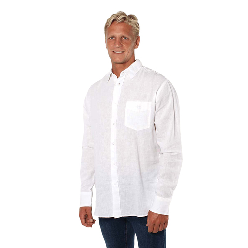 Ringers Western Mens Glenmorgan Relaxed Linen L/S Dress Shirt (120209570RW) Bright White L [GD]