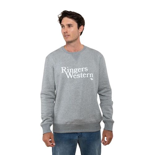 Ringers Western Mens Lodge Crew Jumper (121124RW) Grey Marle/White Print M [GD]