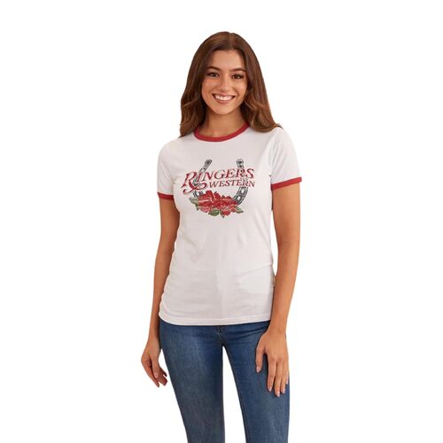 Ringers Western Womens Ramblin Ringer S/S Tee (223050RW) White 12 [GD]