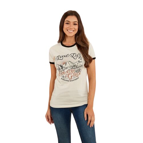 Ringers Western Womens Melrose Classic Fit S/S Tee (221153RW) Off White/Black 8 [GD] [SD]