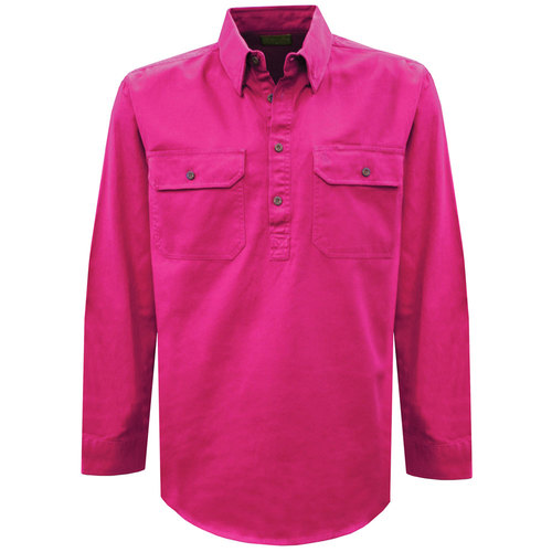 Thomas Cook Light Drill 1/2 Button L/S Shirt (TCP1126005) Hot Pink XXS