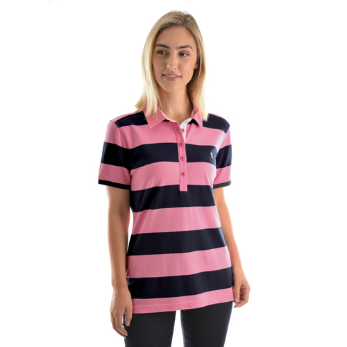 Thomas Cook Womens Rachel Stripe S/S Polo (TCP2501053) Soft Pink/Dark Navy 8