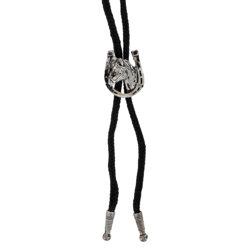 BOLO TIE HORSESHOE/H'HEAD SILVER B121S [AD]