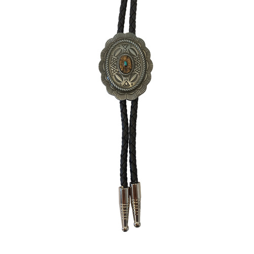 Tulmur Holdings Bolo Tie Tribal Pattern Rhodium (B130S) [XD]