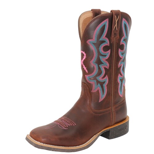 Twisted X Womens 11" Tech X2 Western Boots (TCWXTR010) Chocolate Truffle/Pink/Blue 8