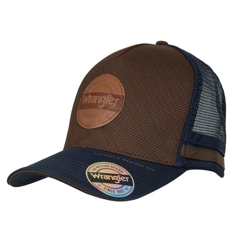 Wrangler Mens Liam High Profile Trucker Cap (X4S1941CAP) Dark Tan/Navy OSFM