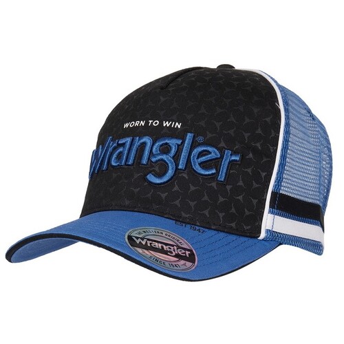 Wrangler Mens Jack High Profile Trucker Cap (X4S1943CAP) Black/Royal Blue OSFM